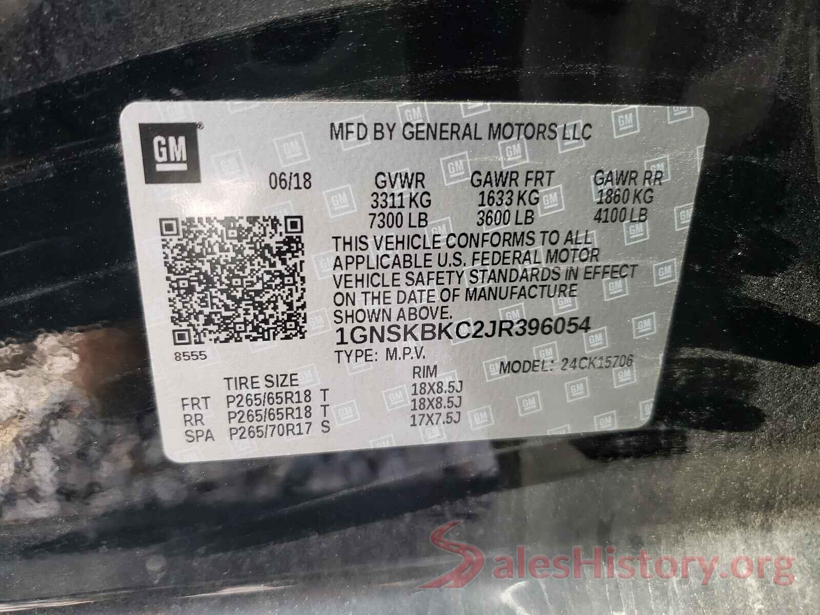 1GNSKBKC2JR396054 2018 CHEVROLET TAHOE