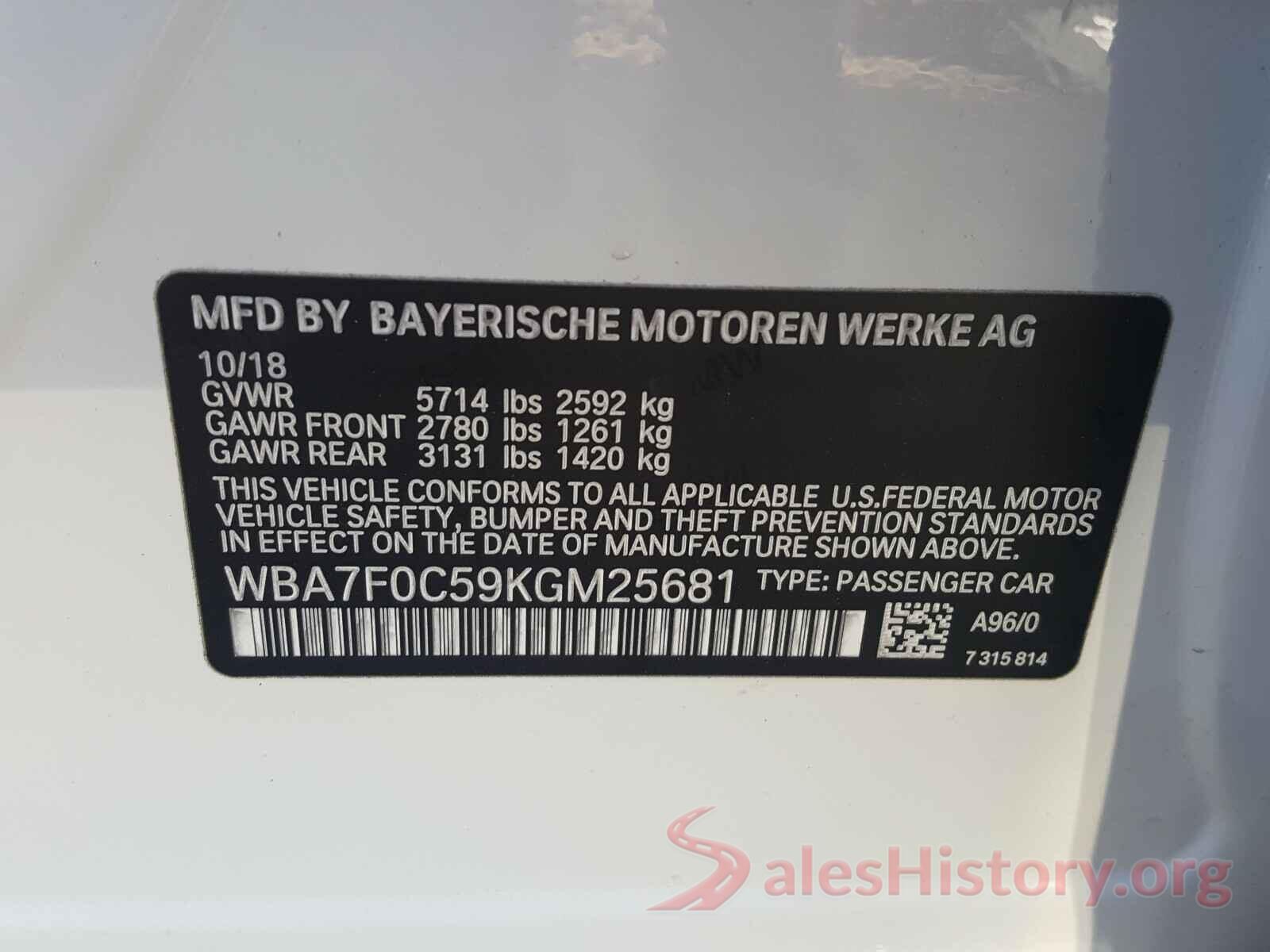 WBA7F0C59KGM25681 2019 BMW 7 SERIES