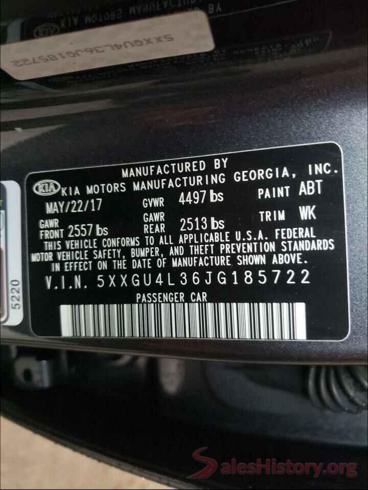 5XXGU4L36JG185722 2018 KIA OPTIMA