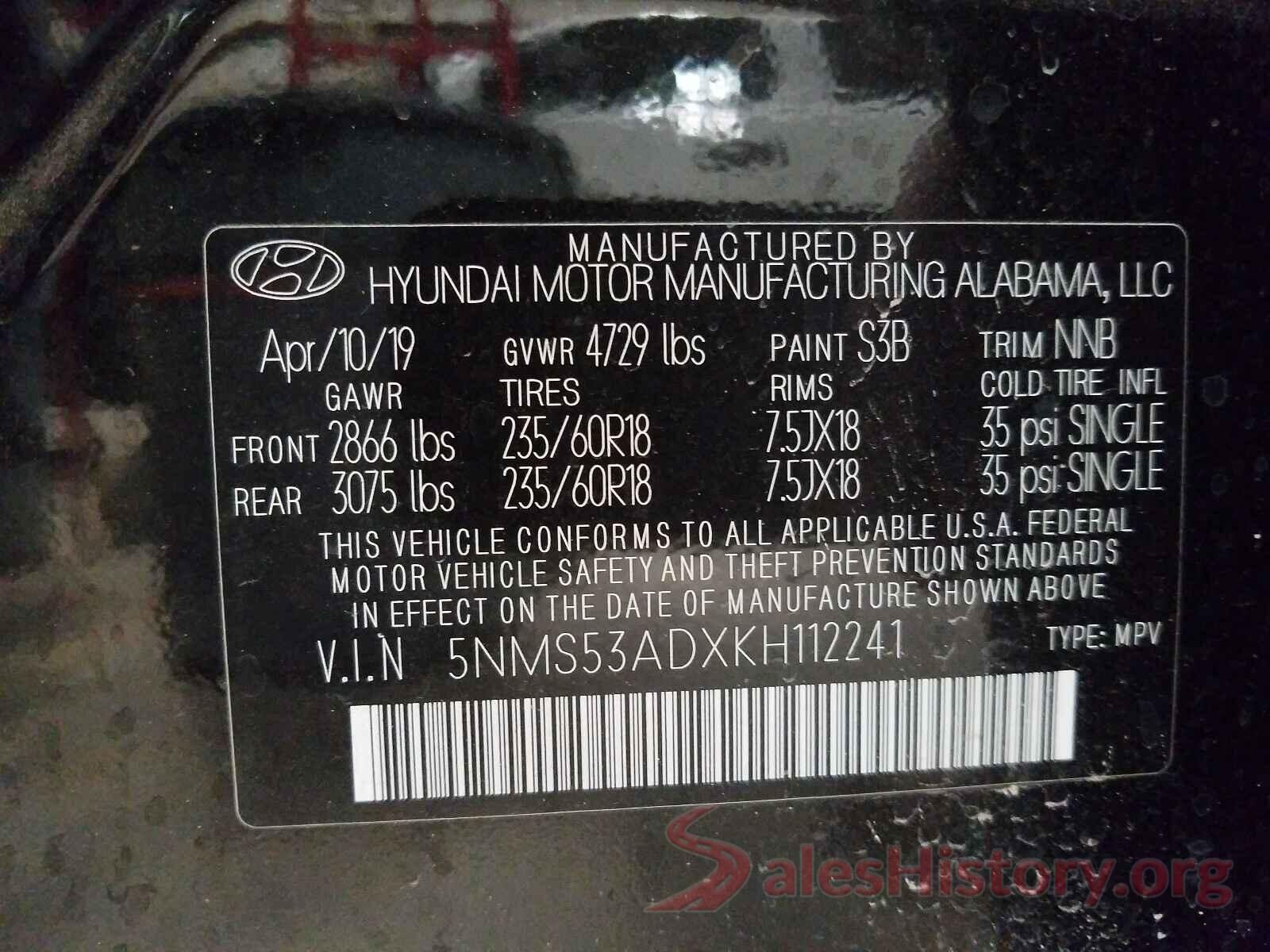 5NMS53ADXKH112241 2019 HYUNDAI SANTA FE