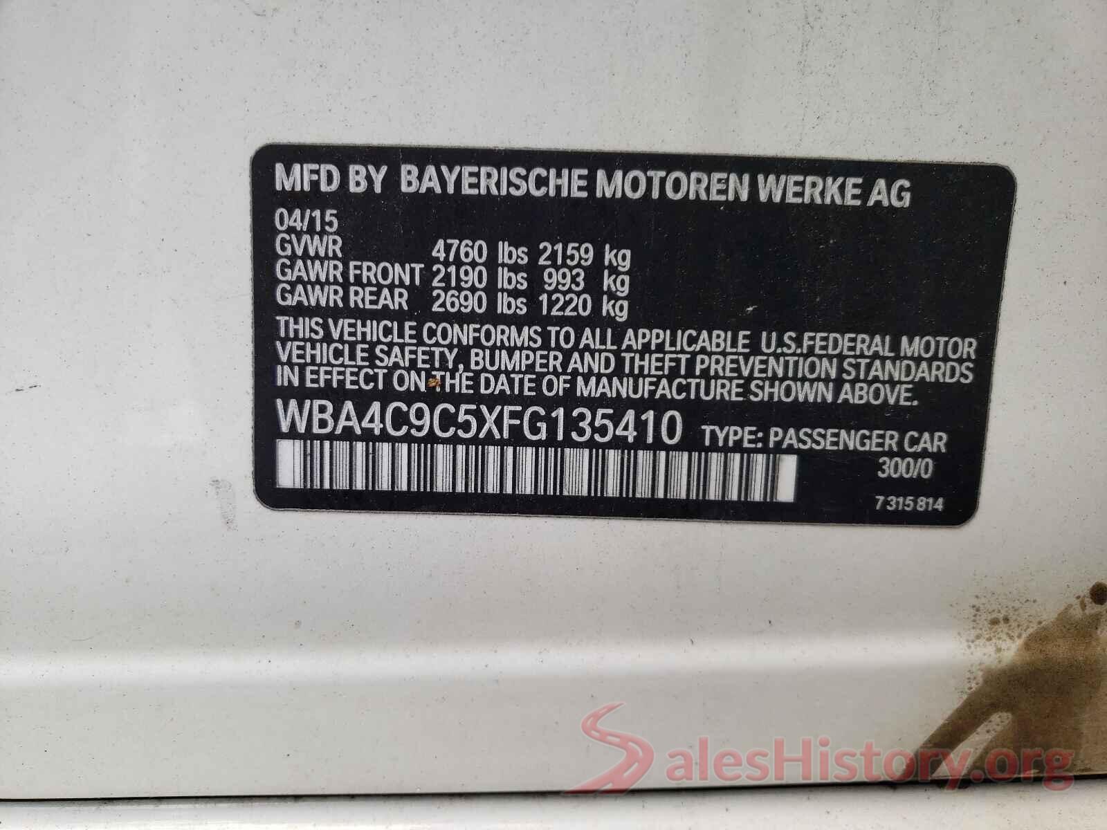 WBA4C9C5XFG135410 2015 BMW 4 SERIES