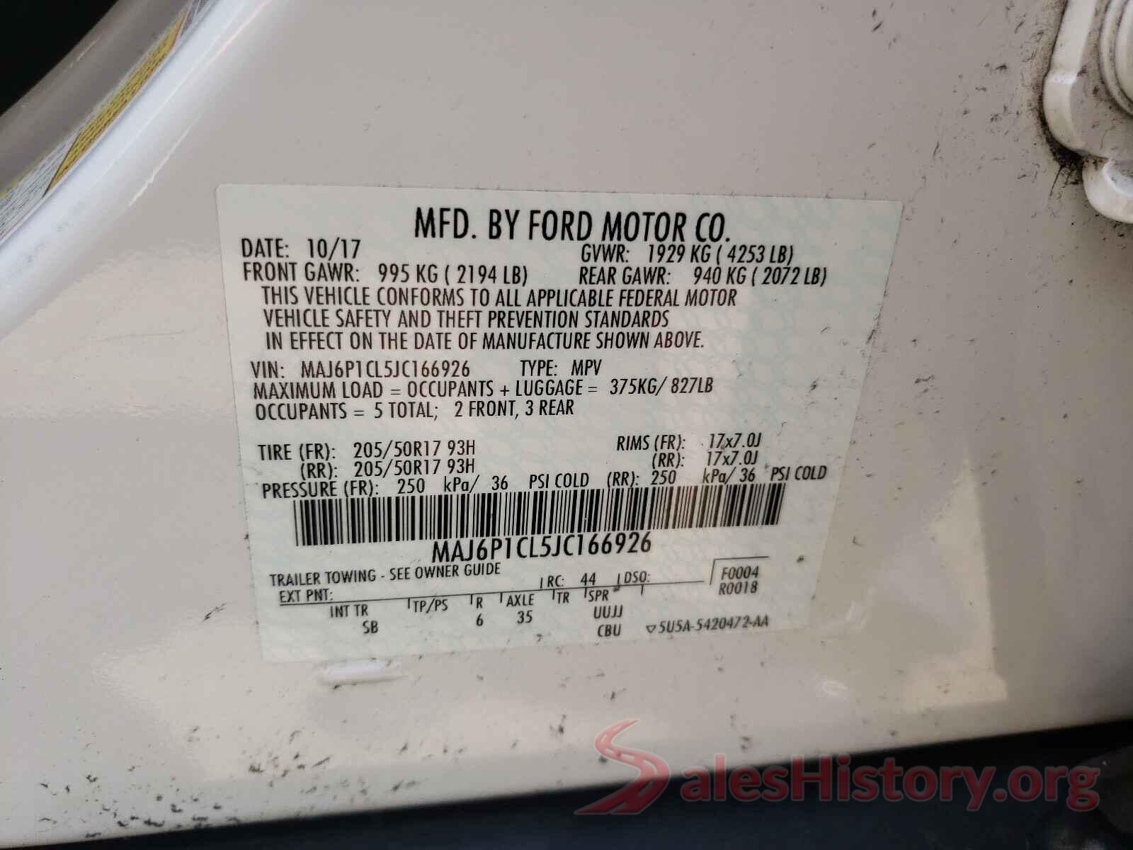 MAJ6P1CL5JC166926 2018 FORD ALL OTHER