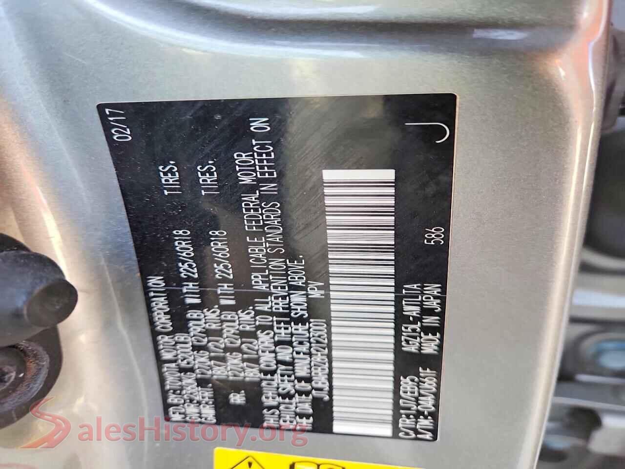 2017 LEXUS NX VIN JTJBARBZ8H2123001, damage close-up