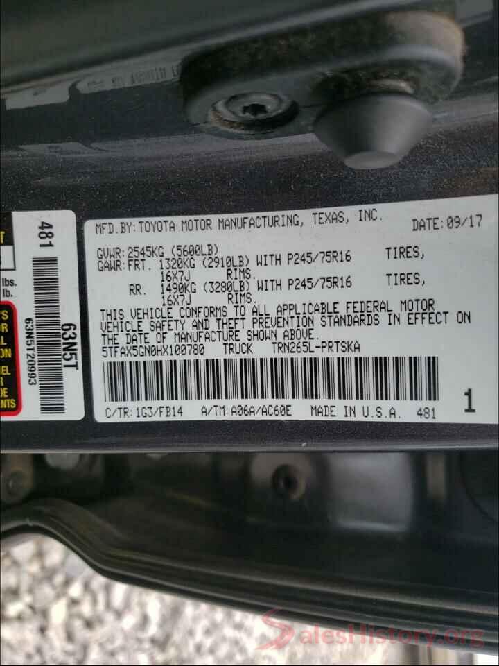 5TFAX5GN0HX100780 2017 TOYOTA TACOMA