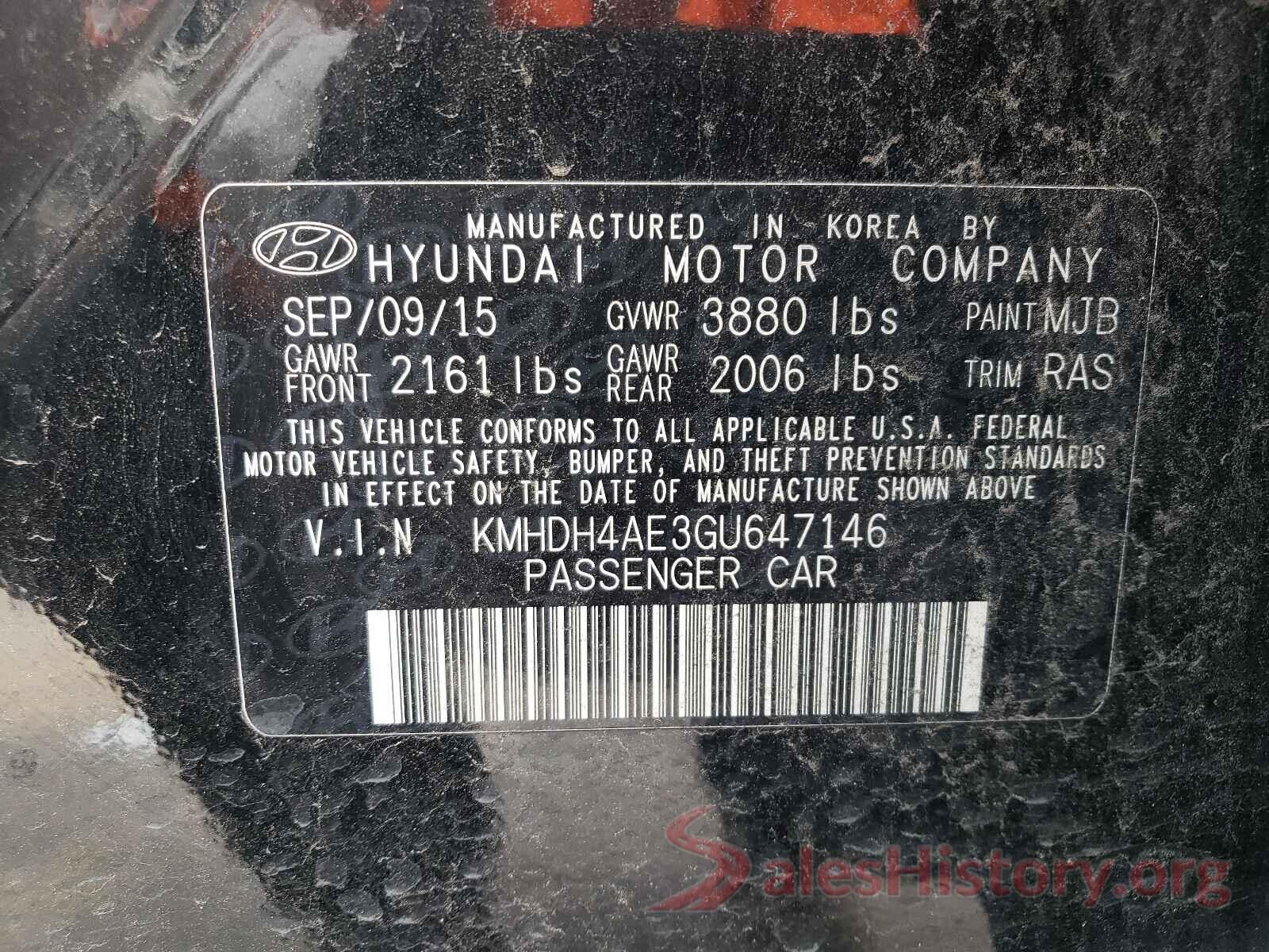 KMHDH4AE3GU647146 2016 HYUNDAI ELANTRA