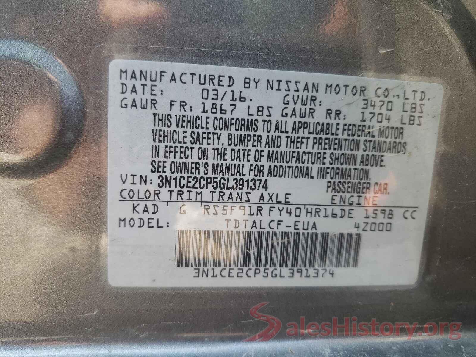 3N1CE2CP5GL391374 2016 NISSAN VERSA