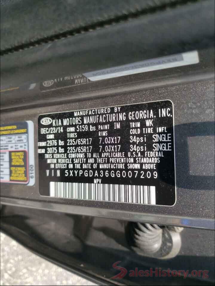 5XYPGDA36GG007209 2016 KIA SORENTO