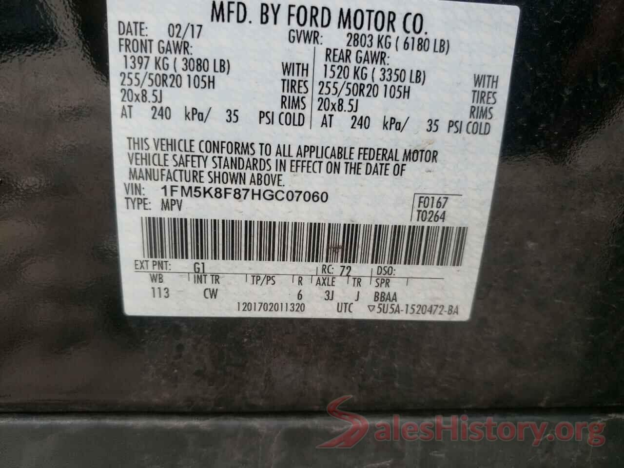 1FM5K8F87HGC07060 2017 FORD EXPLORER