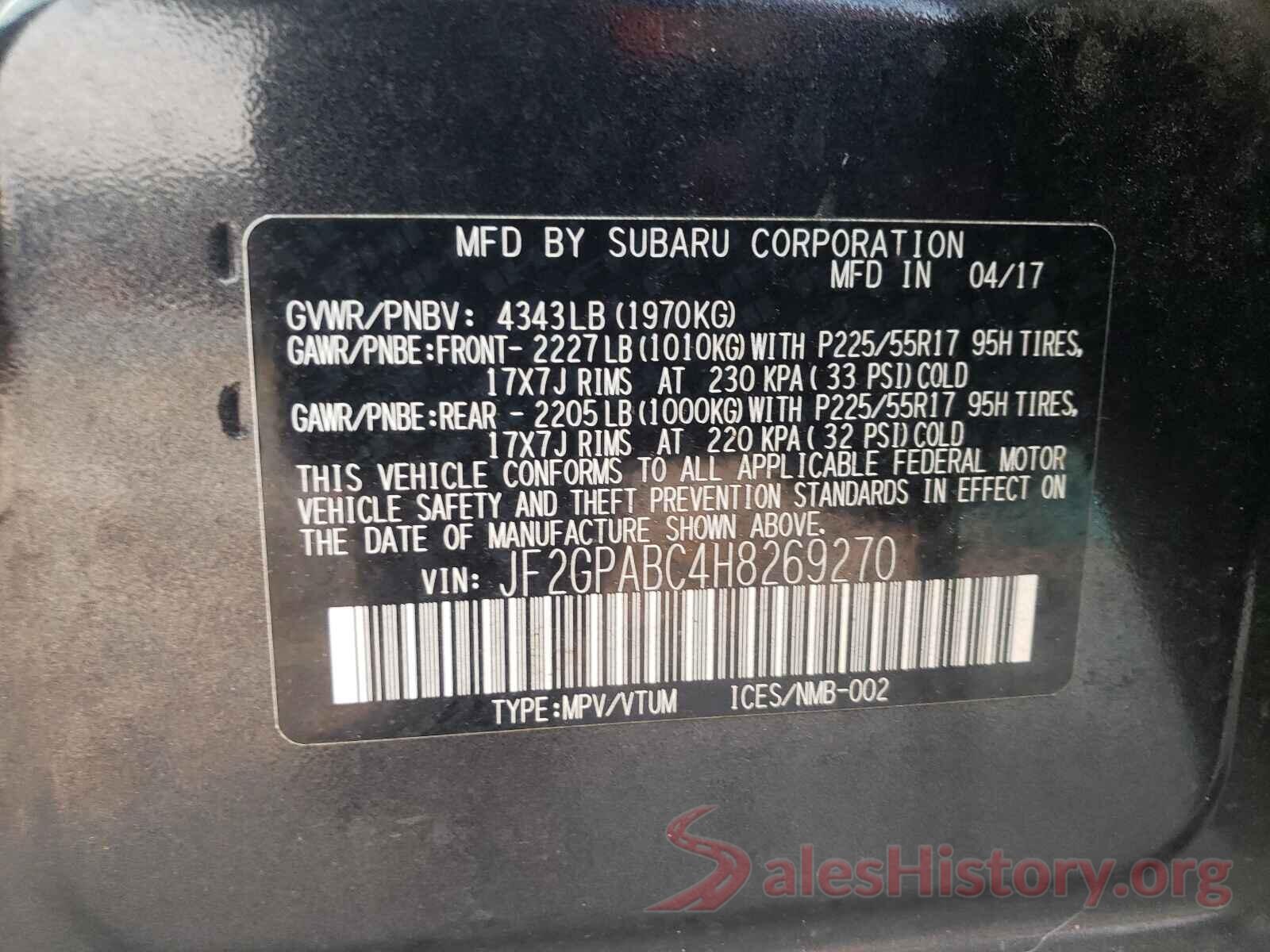 JF2GPABC4H8269270 2017 SUBARU CROSSTREK