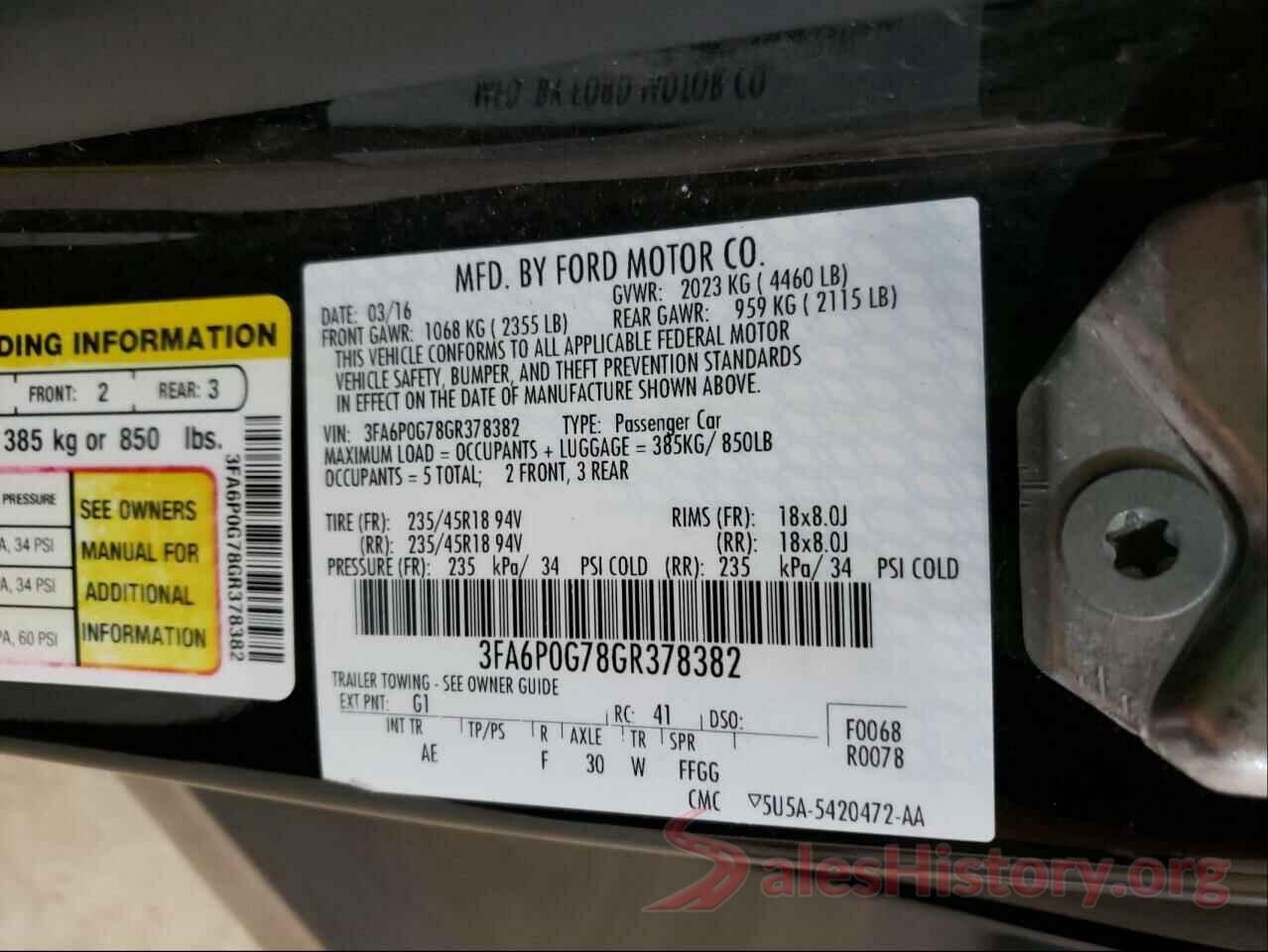 3FA6P0G78GR378382 2016 FORD FUSION