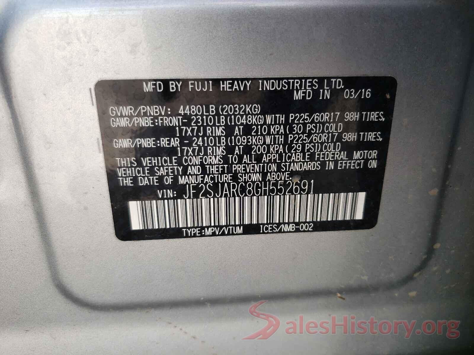 JF2SJARC8GH552691 2016 SUBARU FORESTER