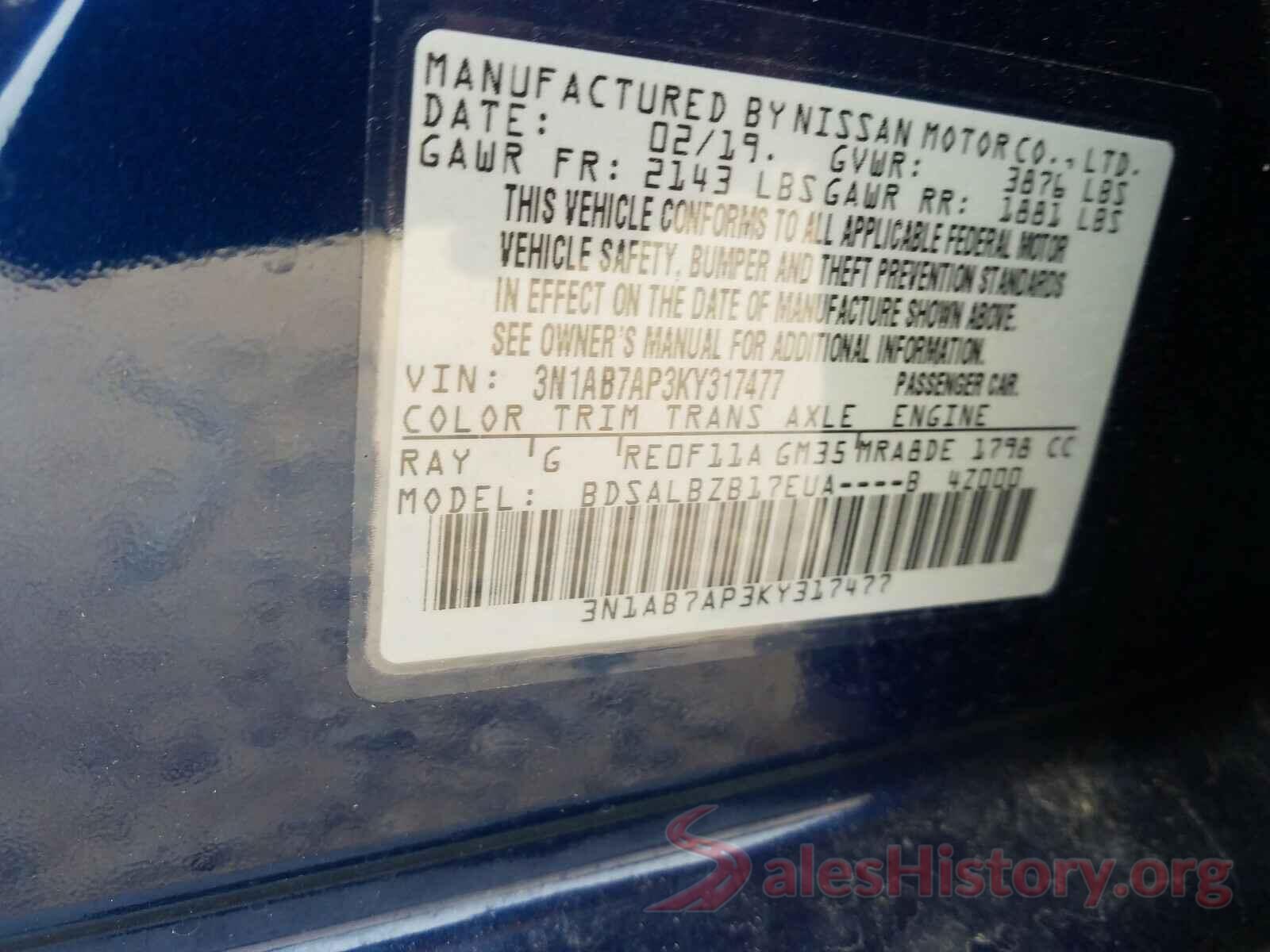 3N1AB7AP3KY317477 2019 NISSAN SENTRA