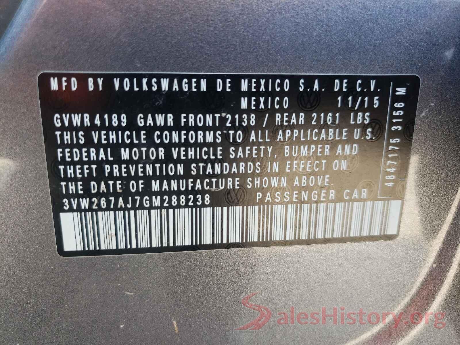 3VW267AJ7GM288238 2016 VOLKSWAGEN JETTA