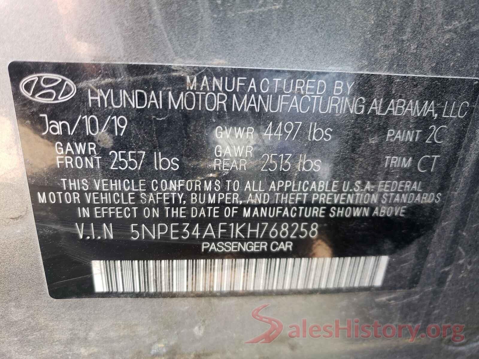 5NPE34AF1KH768258 2019 HYUNDAI SONATA