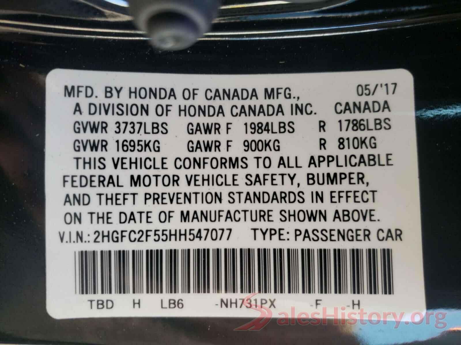 2HGFC2F55HH547077 2017 HONDA CIVIC