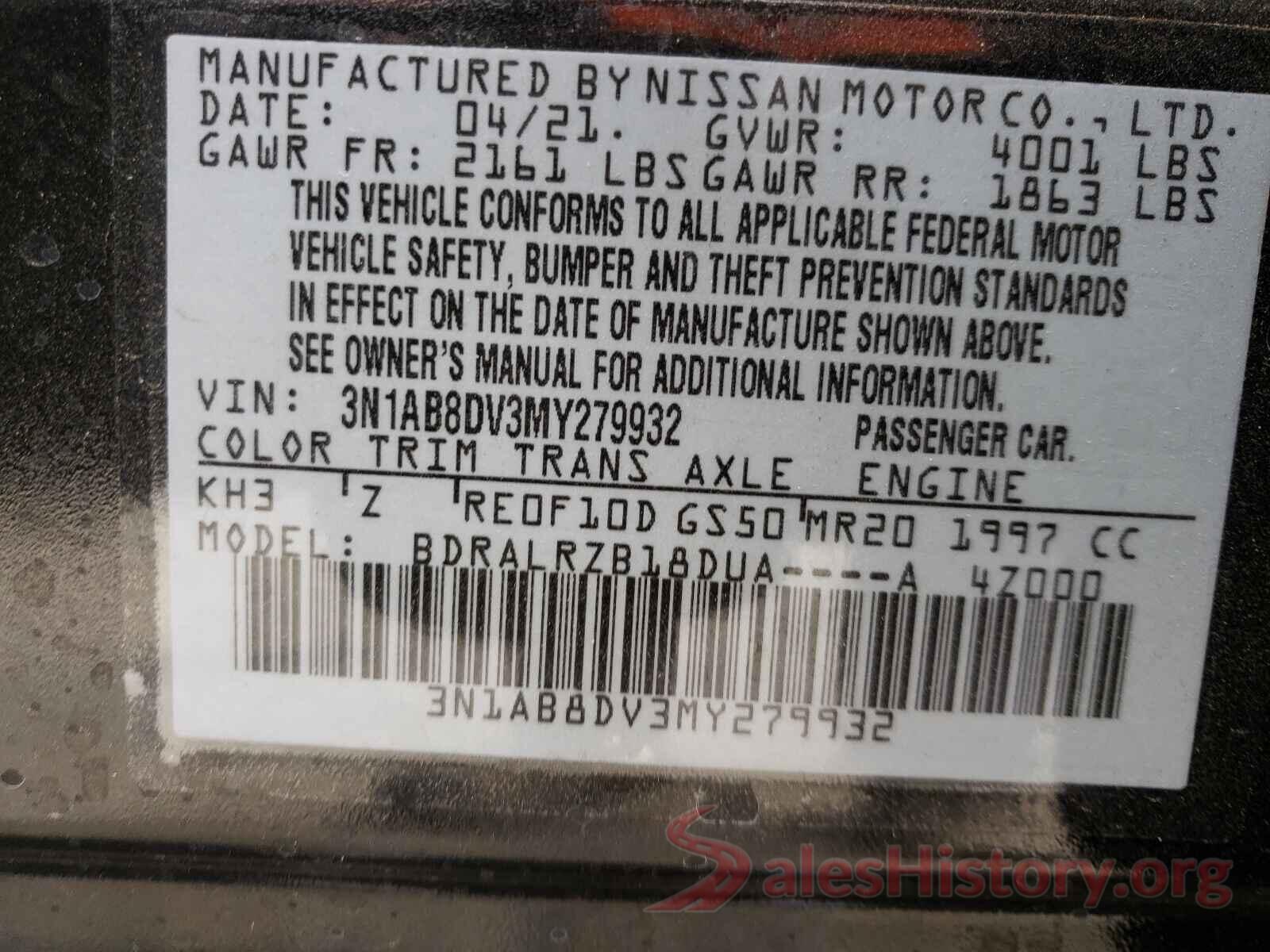 3N1AB8DV3MY279932 2021 NISSAN SENTRA