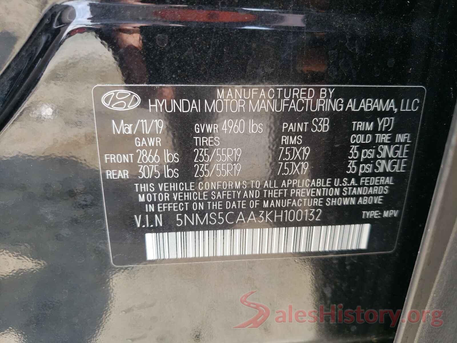 5NMS5CAA3KH100132 2019 HYUNDAI SANTA FE