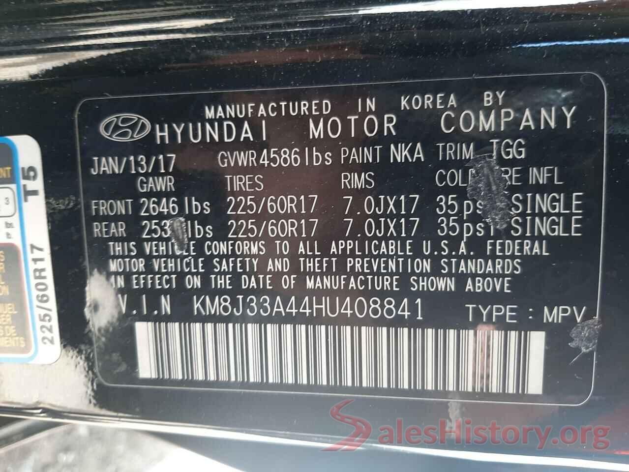 KM8J33A44HU408841 2017 HYUNDAI TUCSON