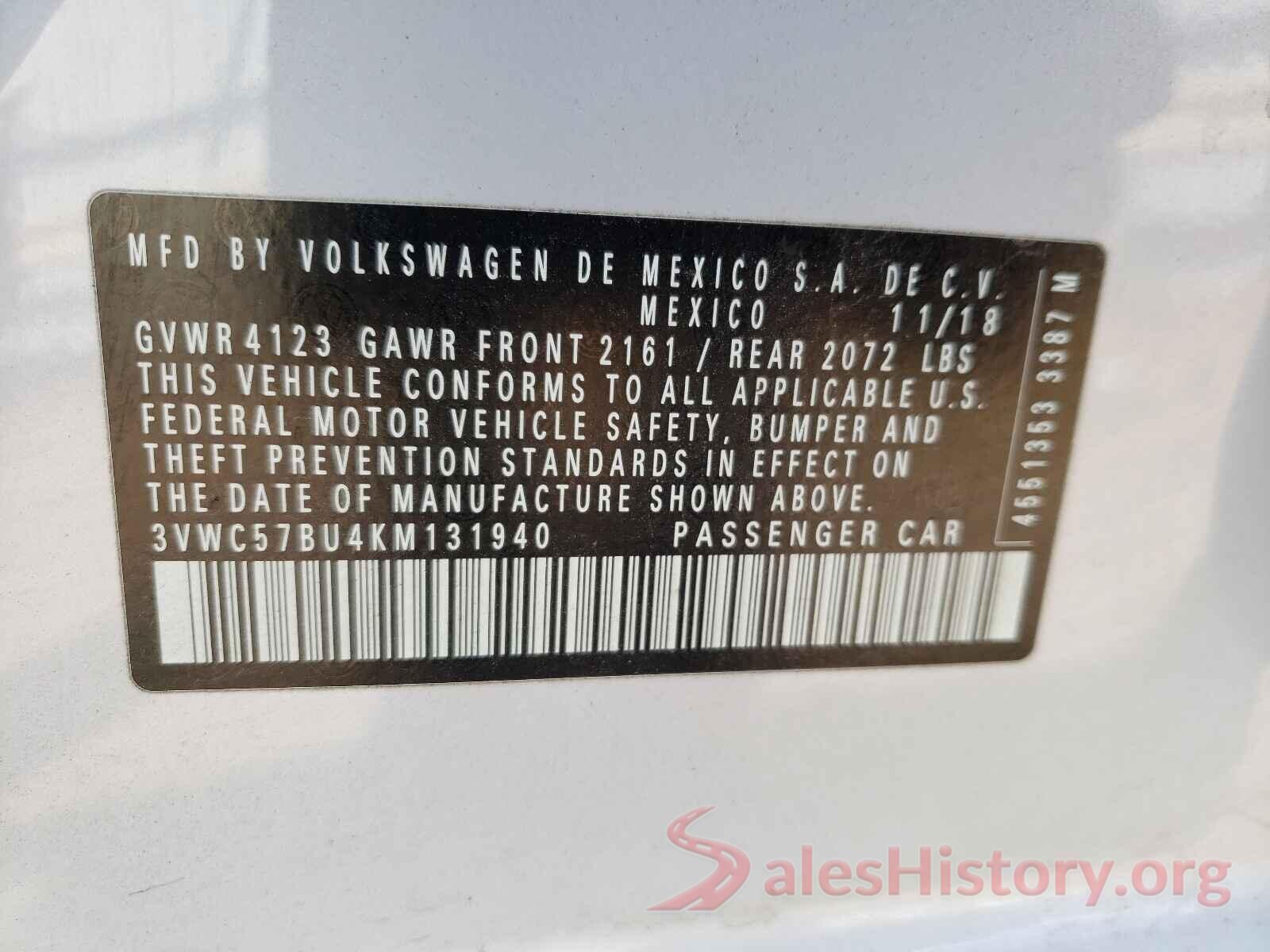 3VWC57BU4KM131940 2019 VOLKSWAGEN JETTA