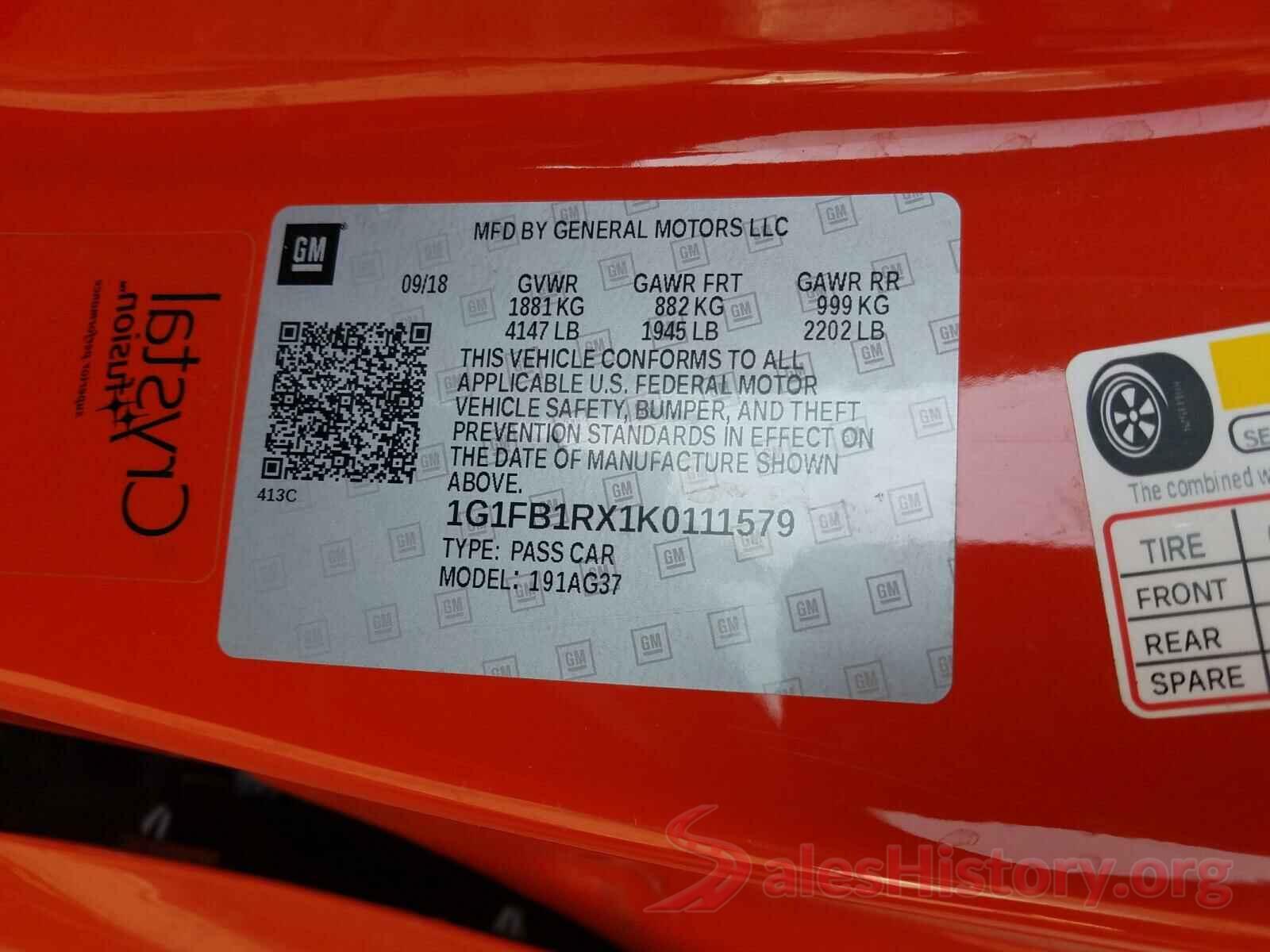 1G1FB1RX1K0111579 2019 CHEVROLET CAMARO