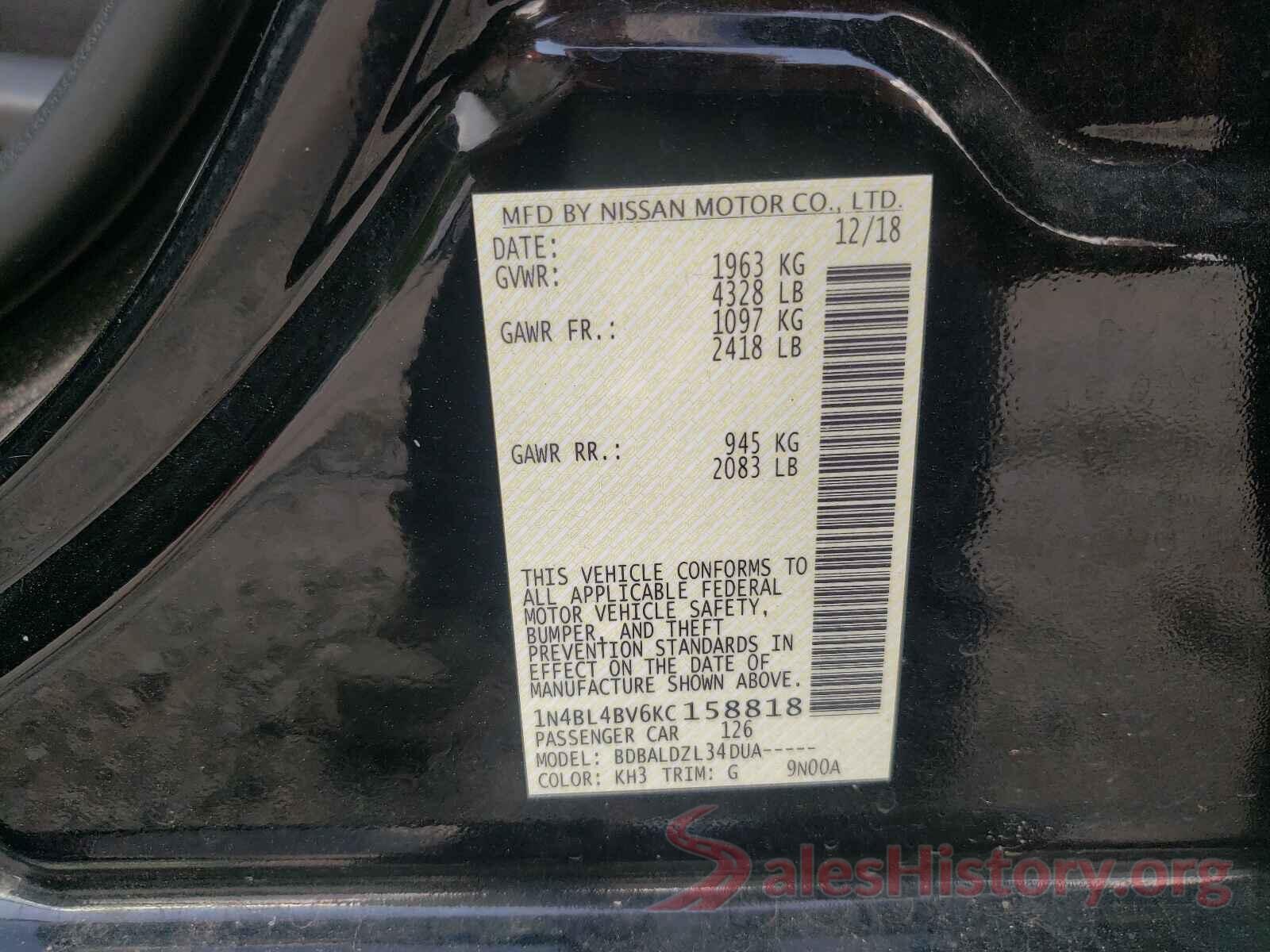 1N4BL4BV6KC158818 2019 NISSAN ALTIMA