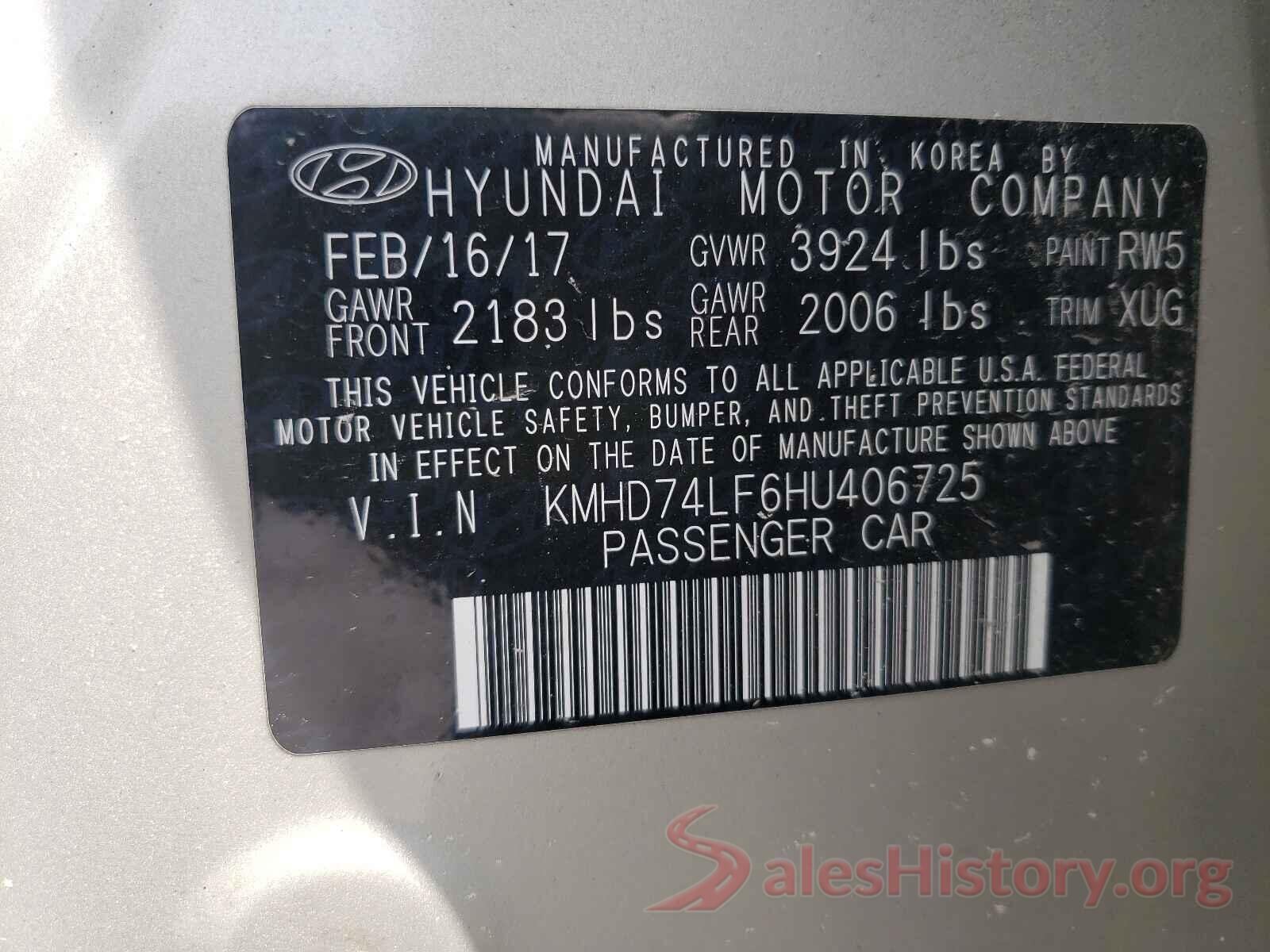 KMHD74LF6HU406725 2017 HYUNDAI ELANTRA