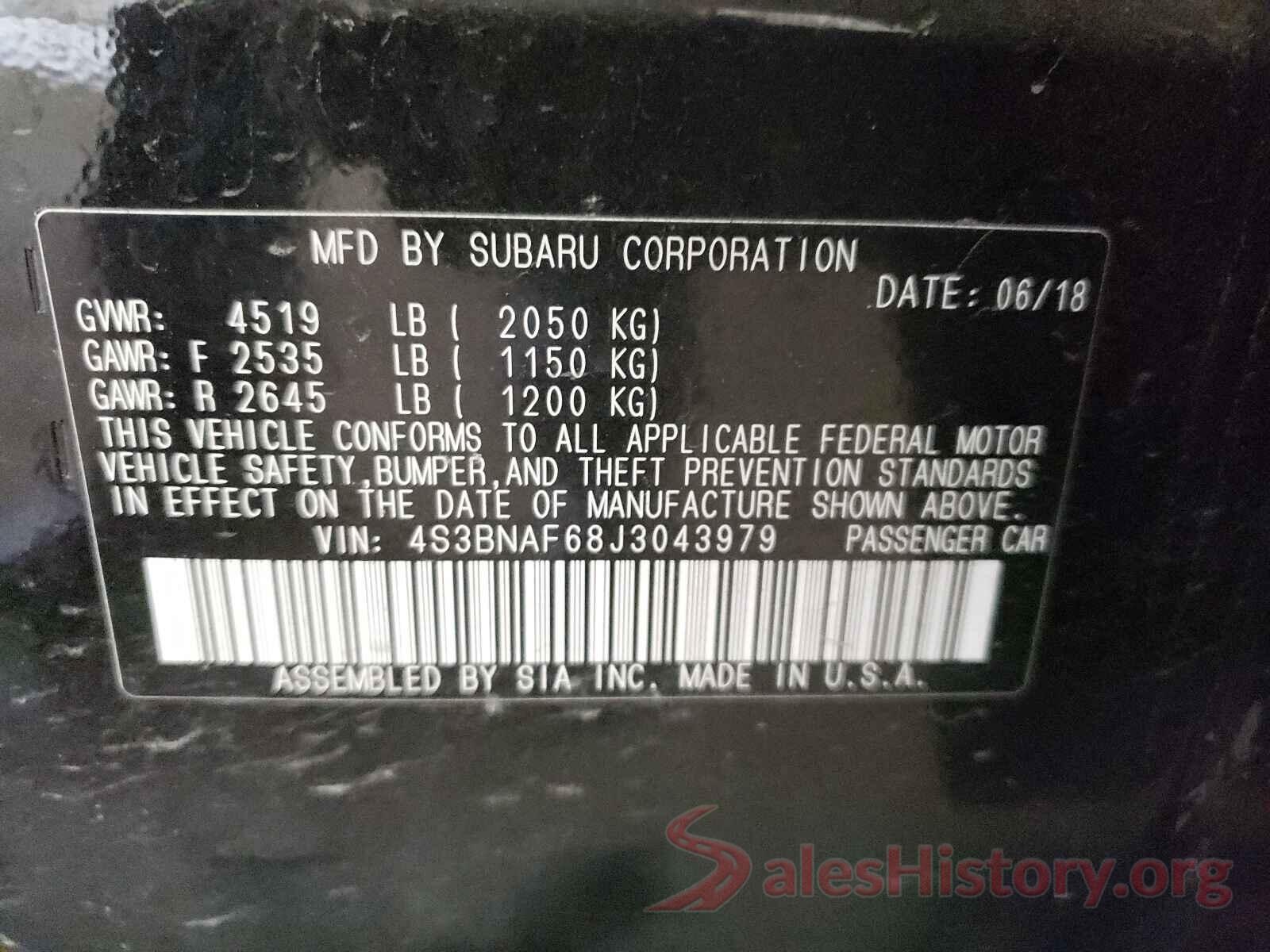 4S3BNAF68J3043979 2018 SUBARU LEGACY