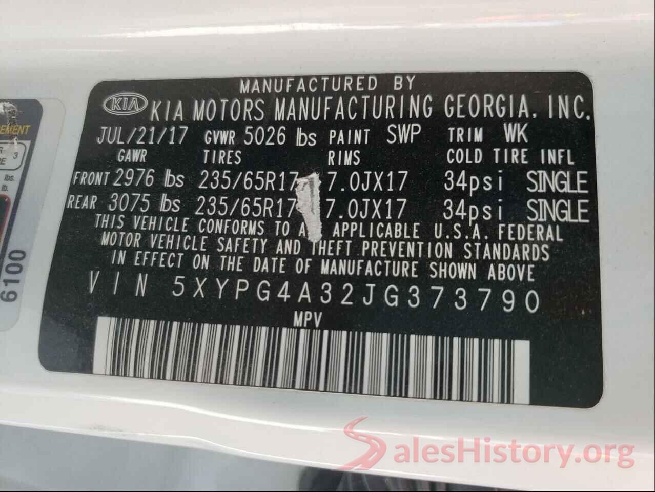 5XYPG4A32JG373790 2018 KIA SORENTO