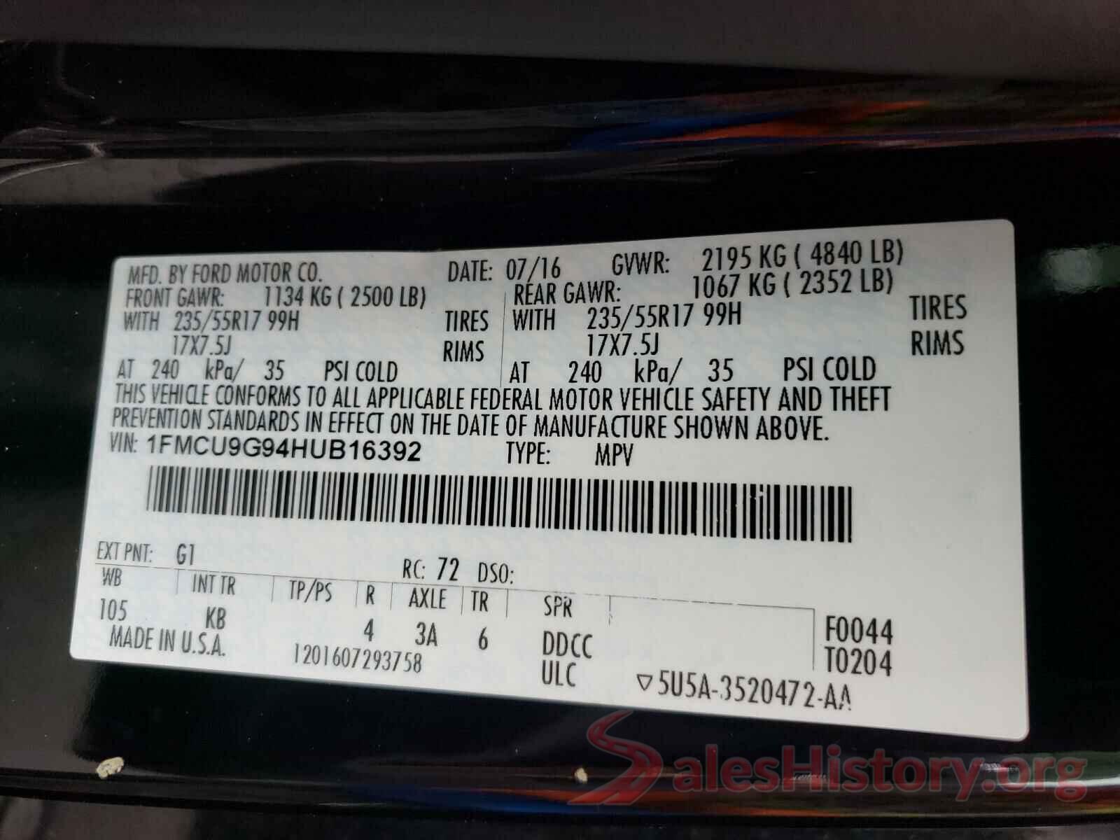 1FMCU9G94HUB16392 2017 FORD ESCAPE