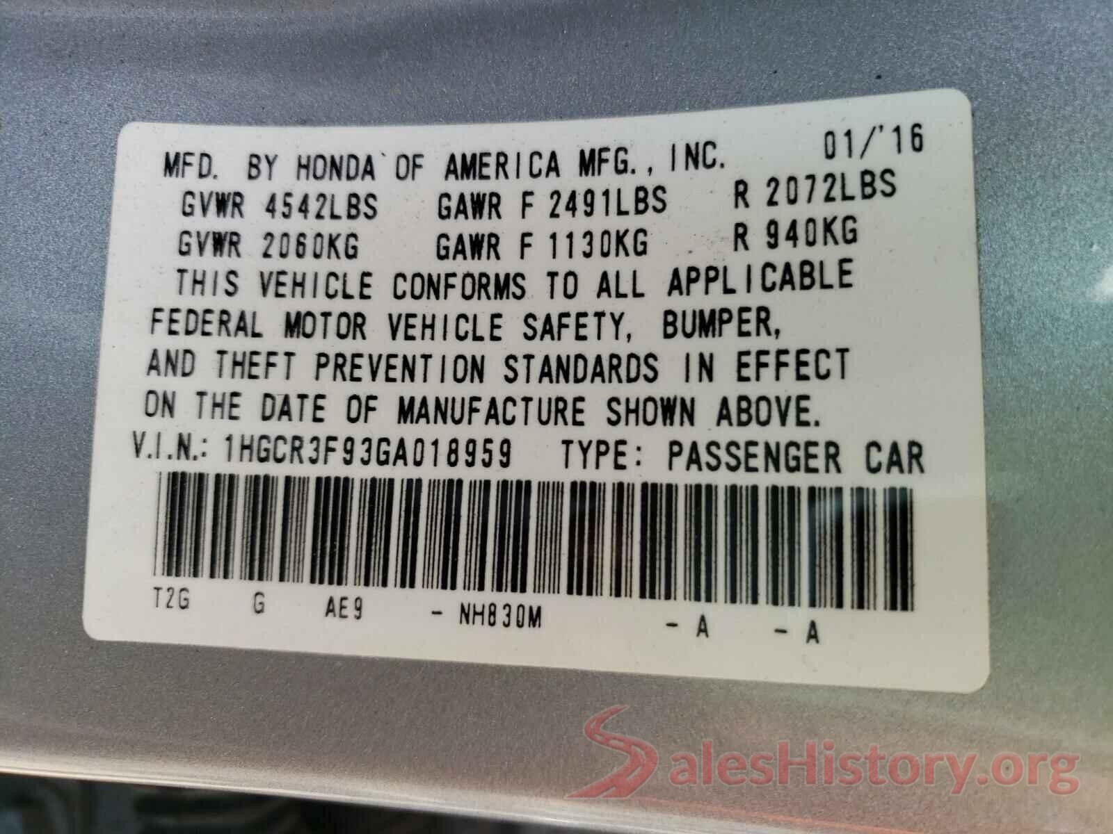 1HGCR3F93GA018959 2016 HONDA ACCORD