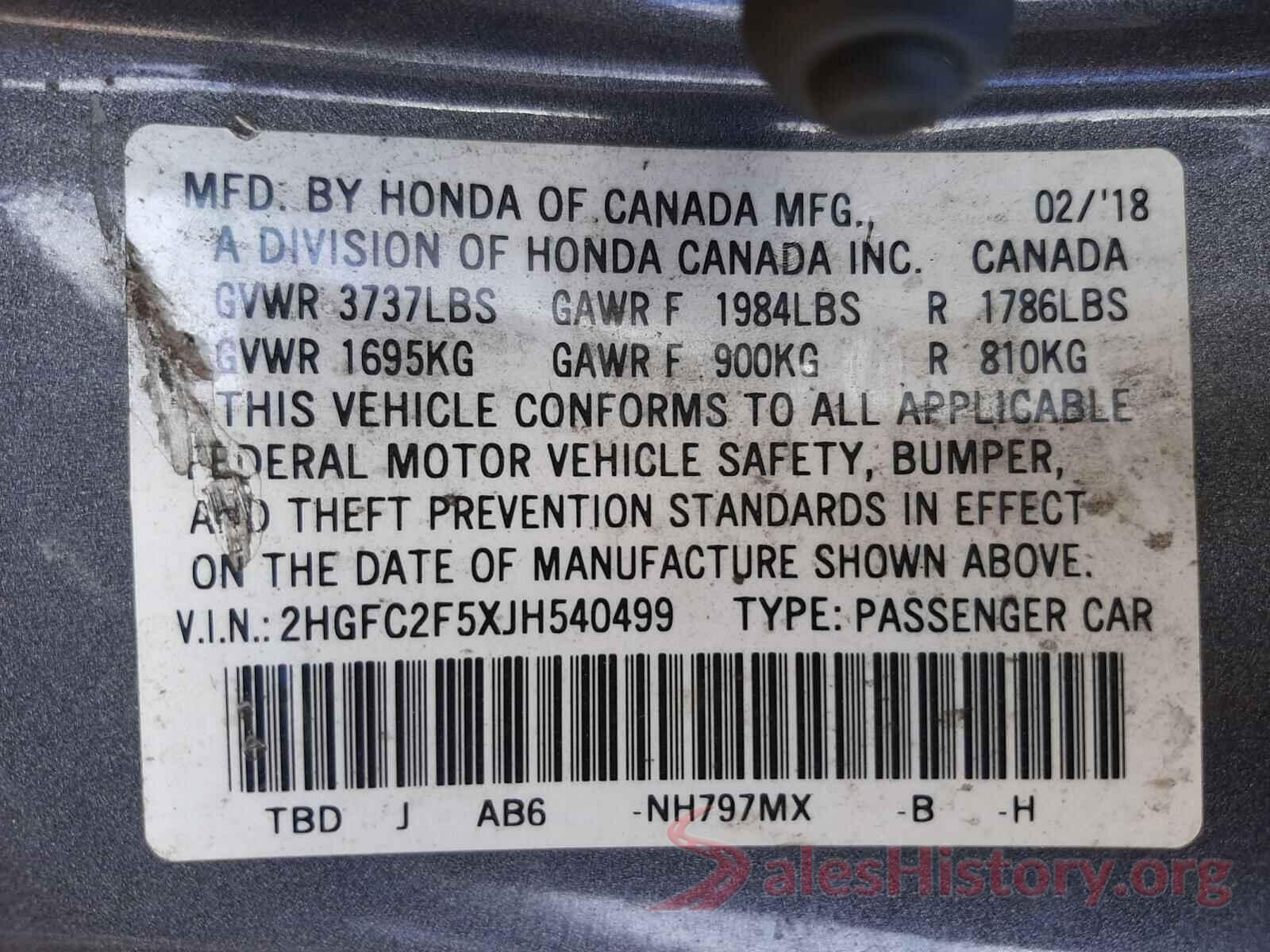 2HGFC2F5XJH540499 2018 HONDA CIVIC