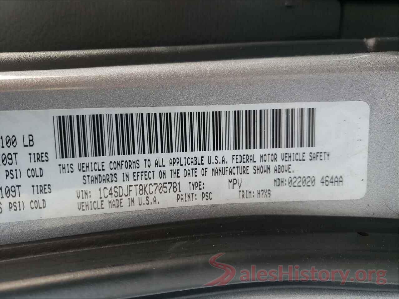 1C4SDJFT8KC705781 2019 DODGE DURANGO