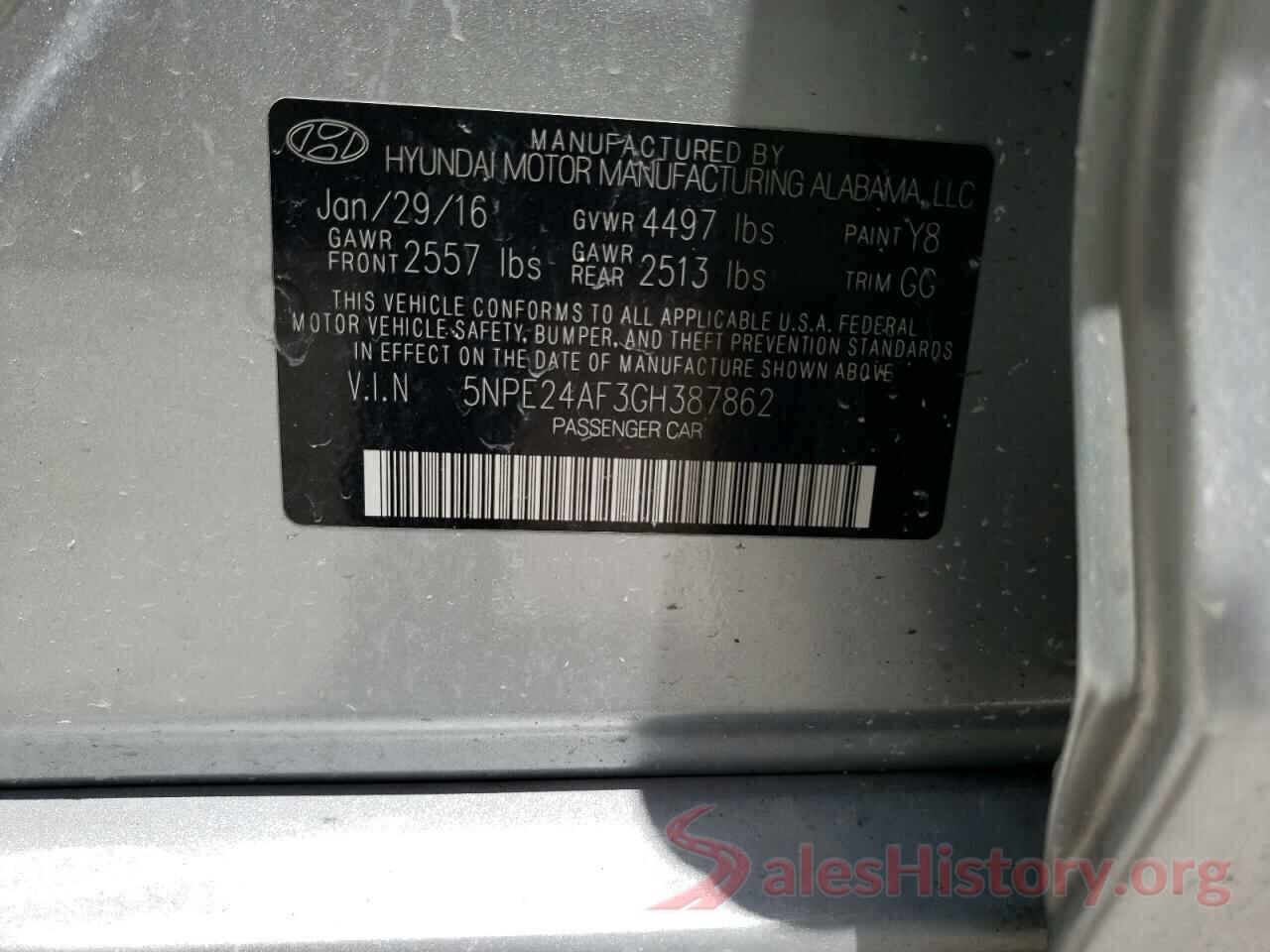 5NPE24AF3GH387862 2016 HYUNDAI SONATA