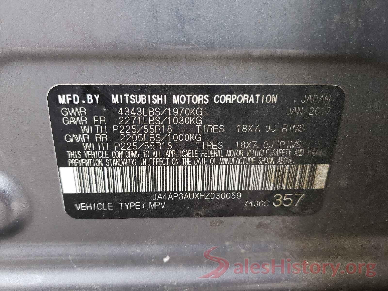 JA4AP3AUXHZ030059 2017 MITSUBISHI OUTLANDER