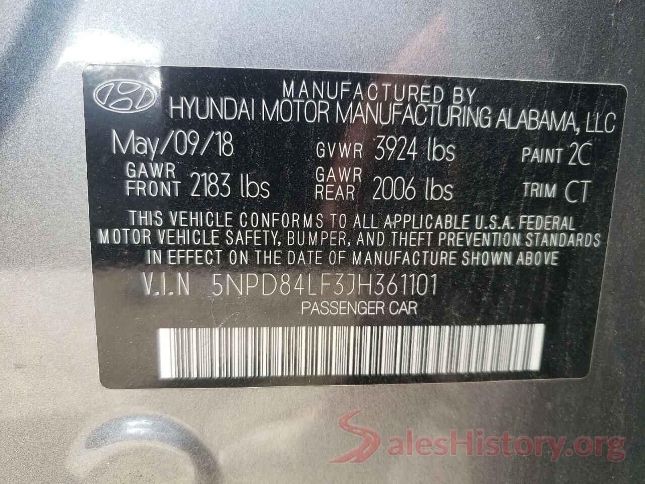 5NPD84LF3JH361101 2018 HYUNDAI ELANTRA