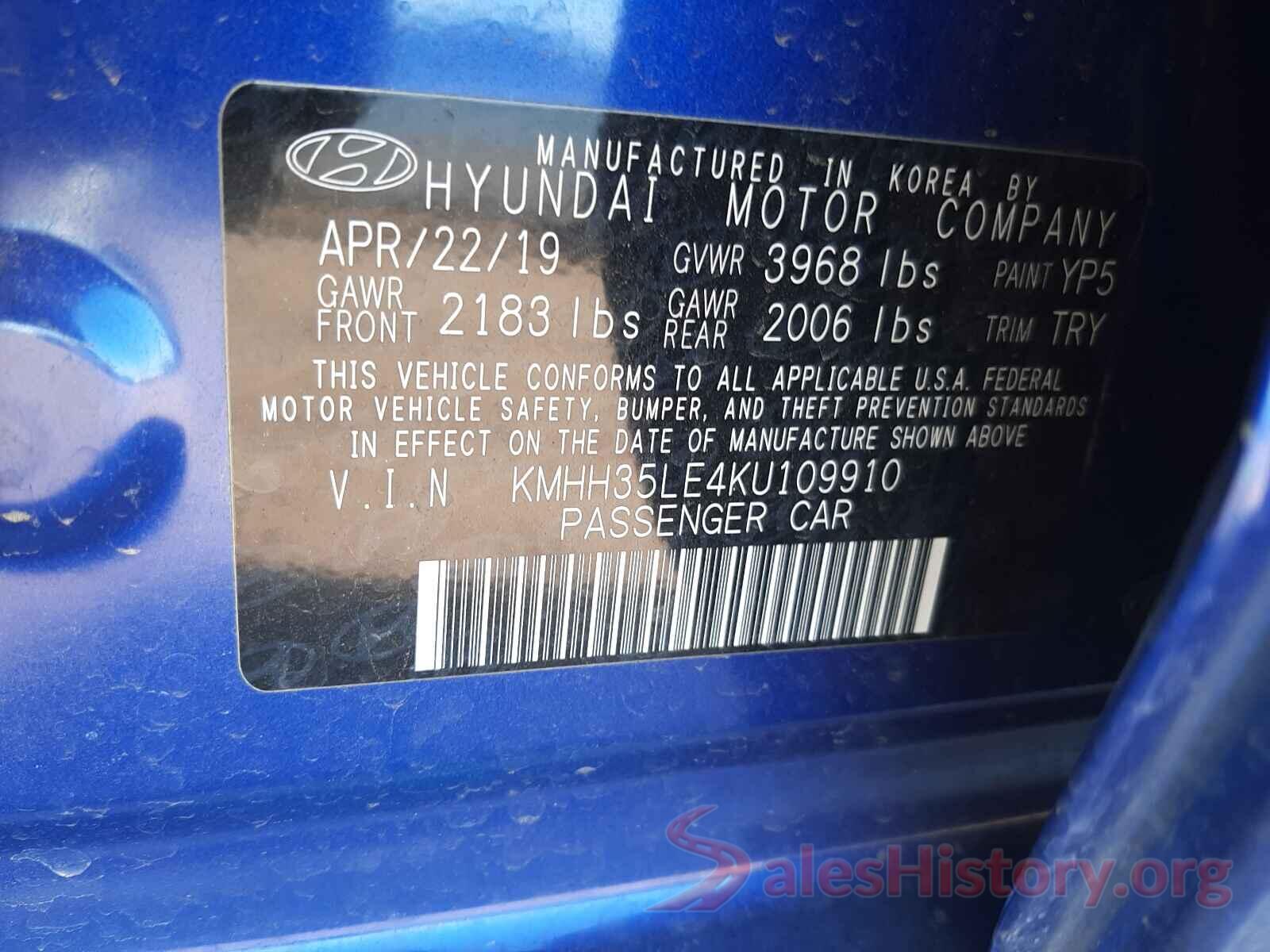 KMHH35LE4KU109910 2019 HYUNDAI ELANTRA