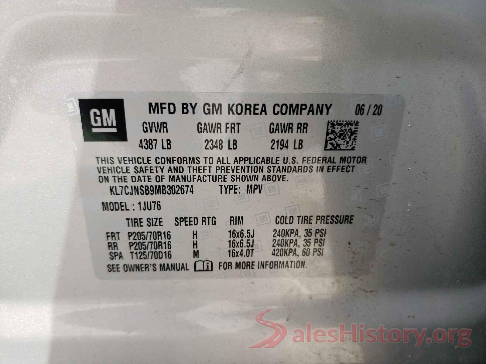 KL7CJNSB9MB302674 2021 CHEVROLET TRAX