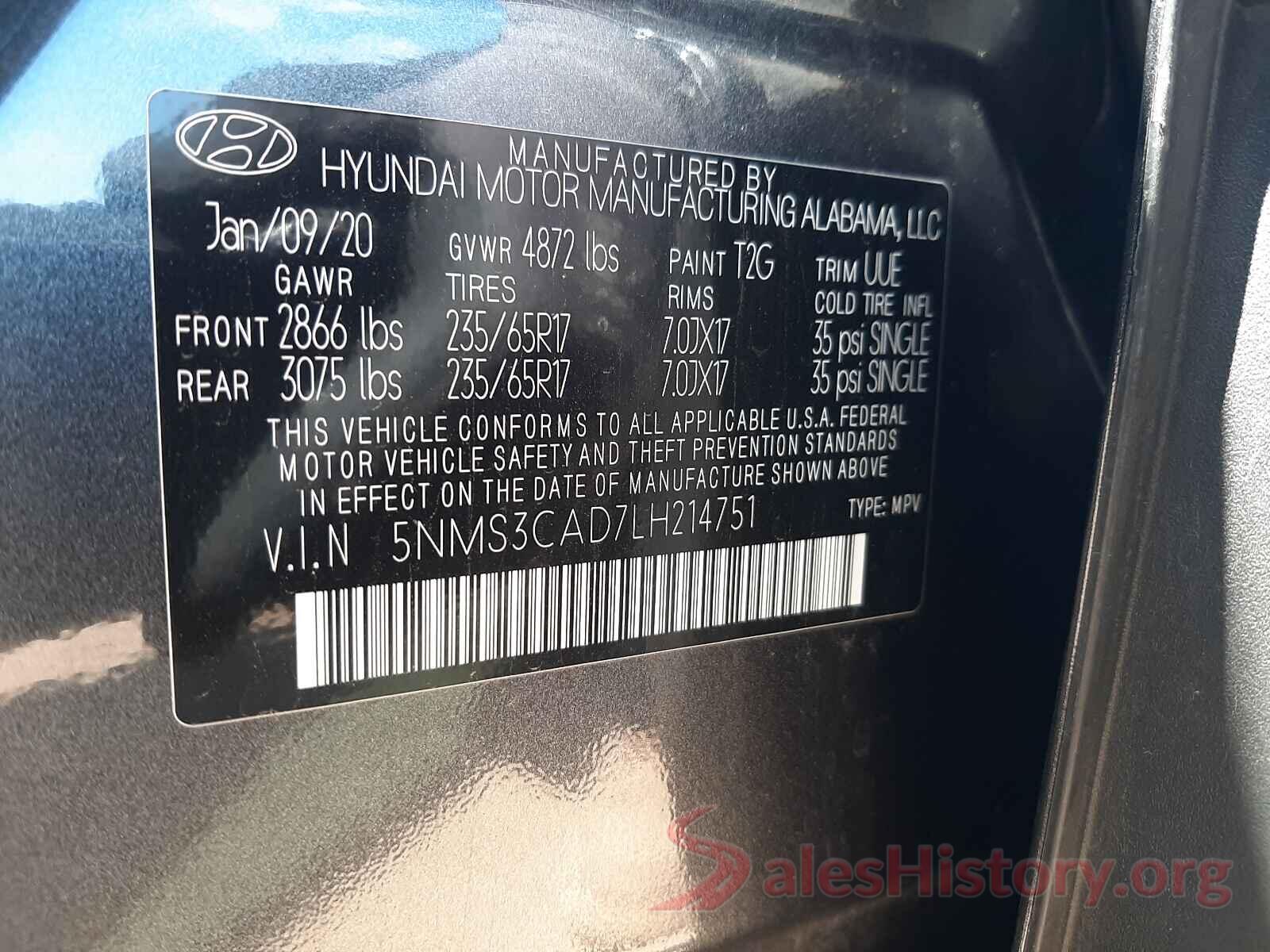 5NMS3CAD7LH214751 2020 HYUNDAI SANTA FE