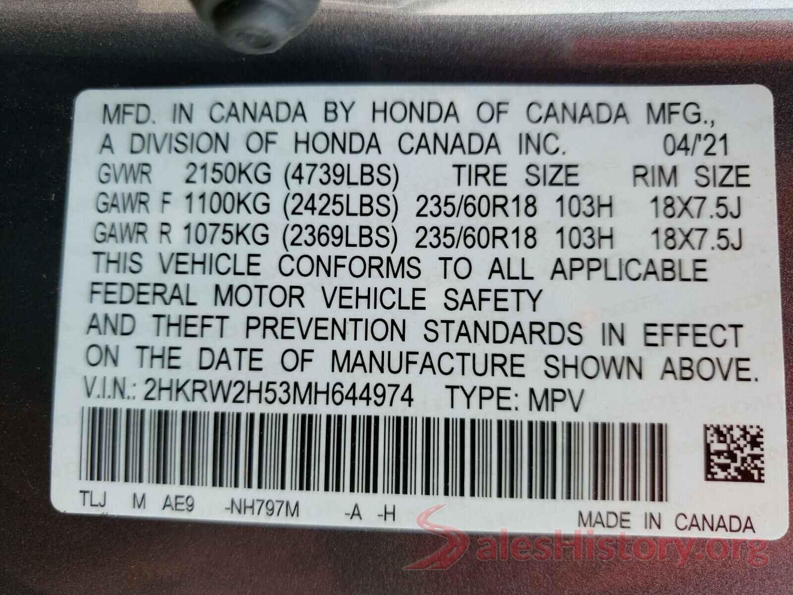 2HKRW2H53MH644974 2021 HONDA CRV