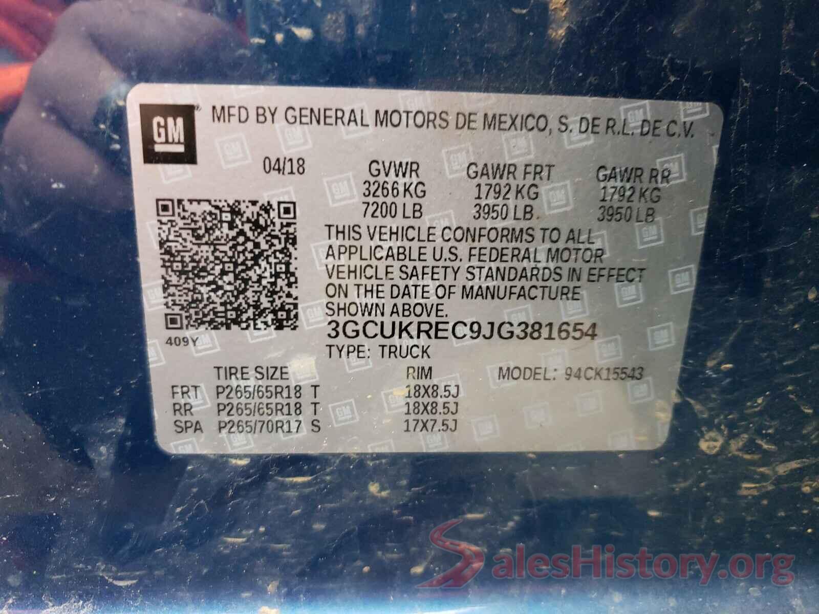 3GCUKREC9JG381654 2018 CHEVROLET SILVERADO