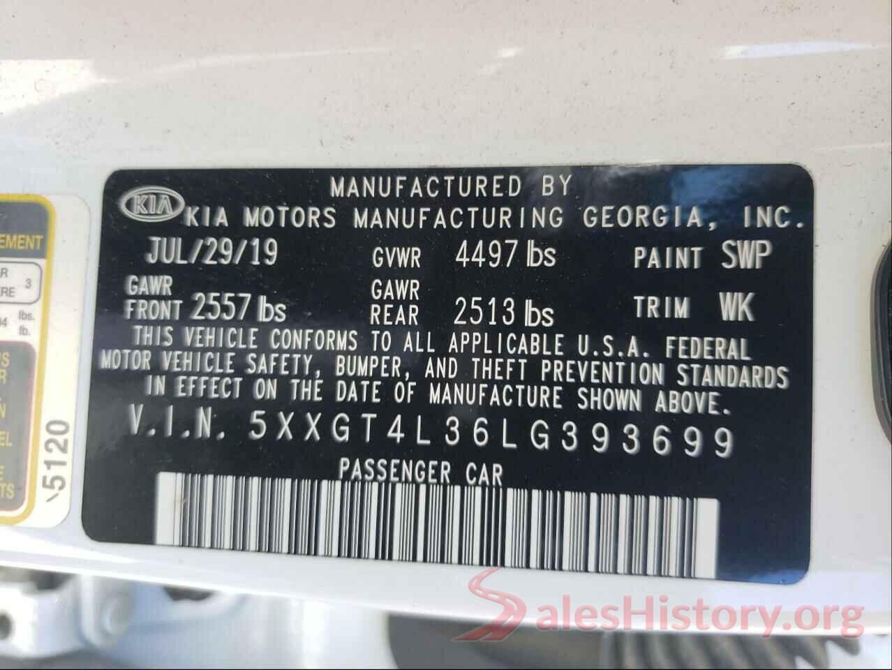 5XXGT4L36LG393699 2020 KIA OPTIMA