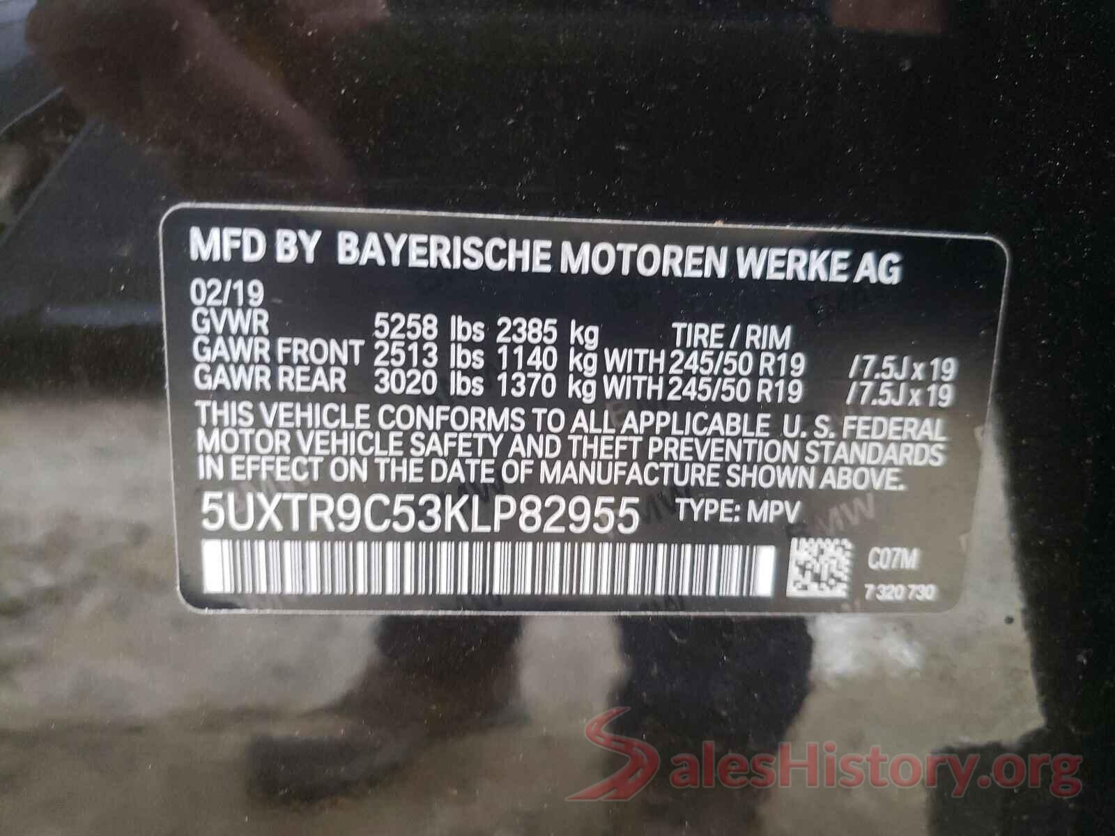 5UXTR9C53KLP82955 2019 BMW X3