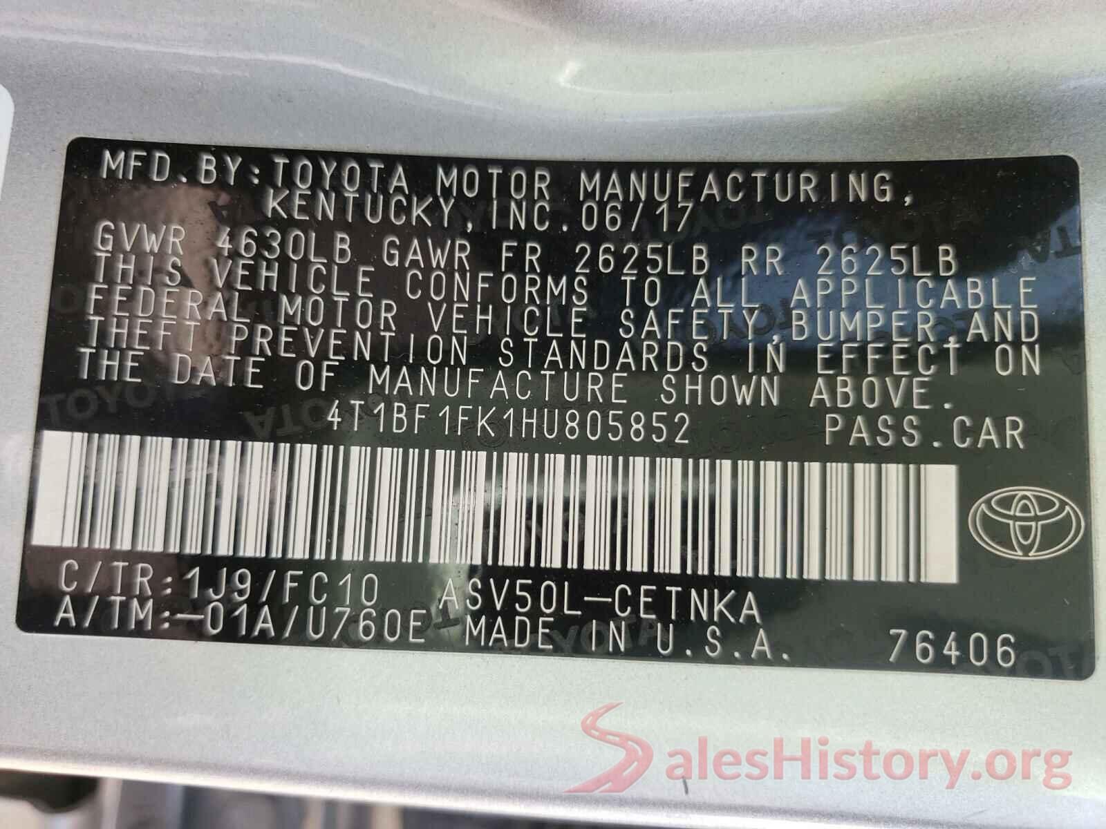 4T1BF1FK1HU805852 2017 TOYOTA CAMRY