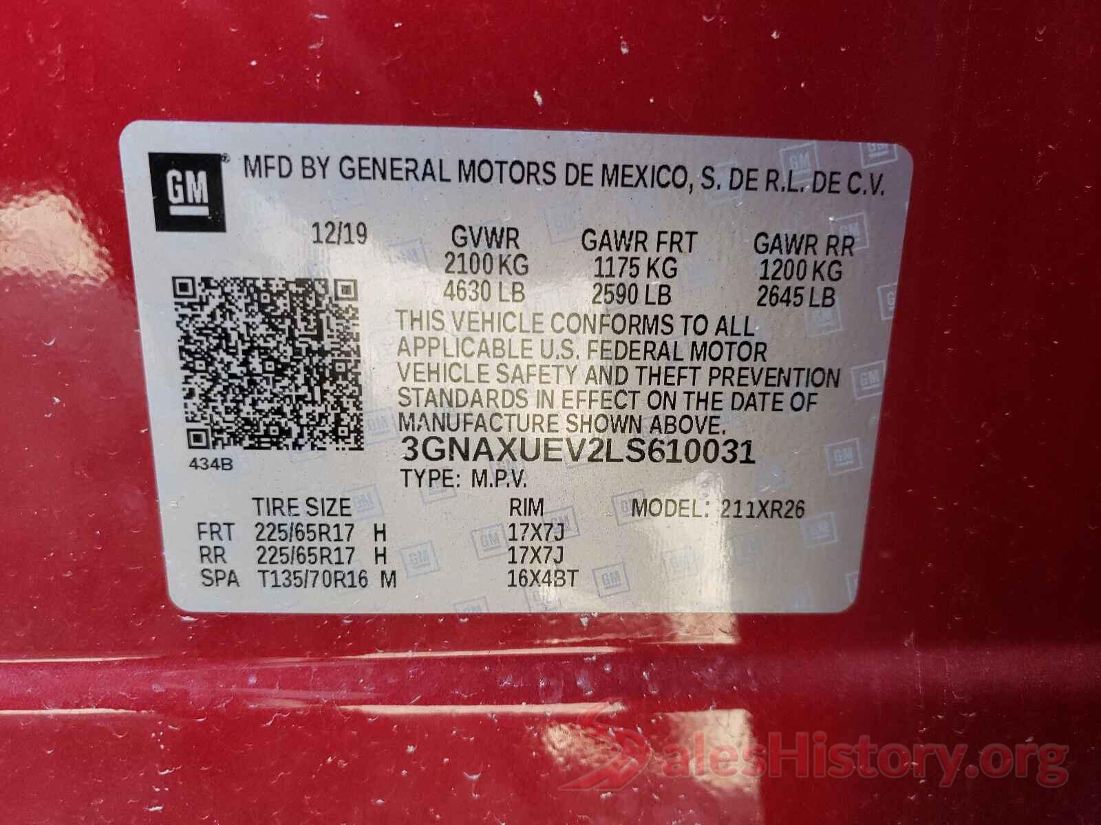 3GNAXUEV2LS610031 2020 CHEVROLET EQUINOX