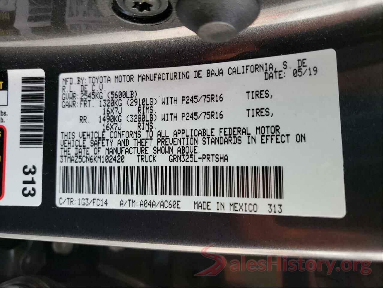 3TMAZ5CN6KM102420 2019 TOYOTA TACOMA