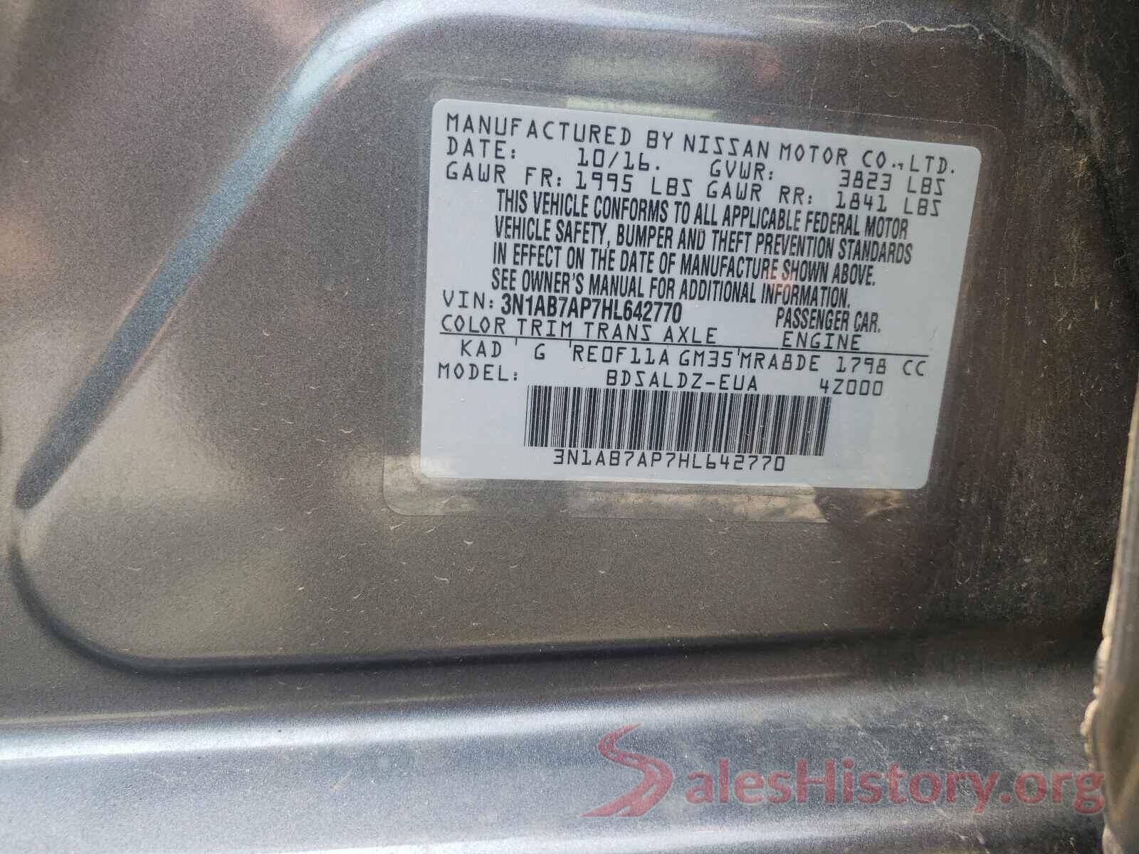 3N1AB7AP7HL642770 2017 NISSAN SENTRA