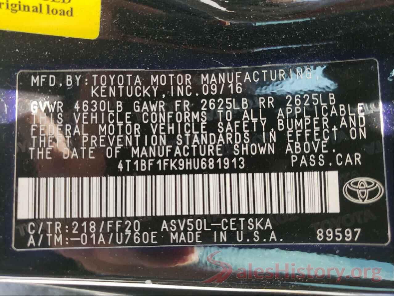 4T1BF1FK9HU681913 2017 TOYOTA CAMRY