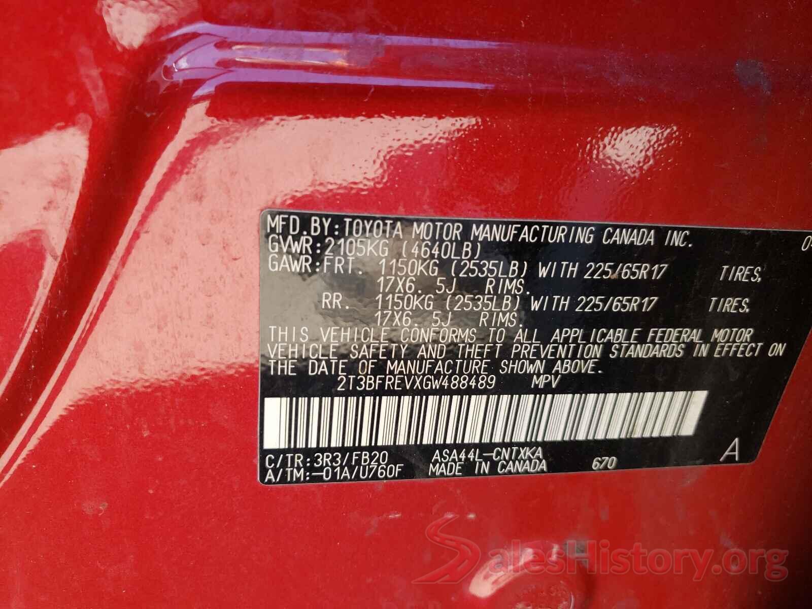 2T3BFREVXGW488489 2016 TOYOTA RAV4