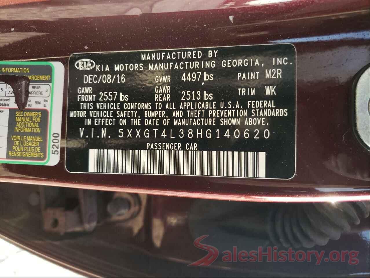 5XXGT4L38HG140620 2017 KIA OPTIMA