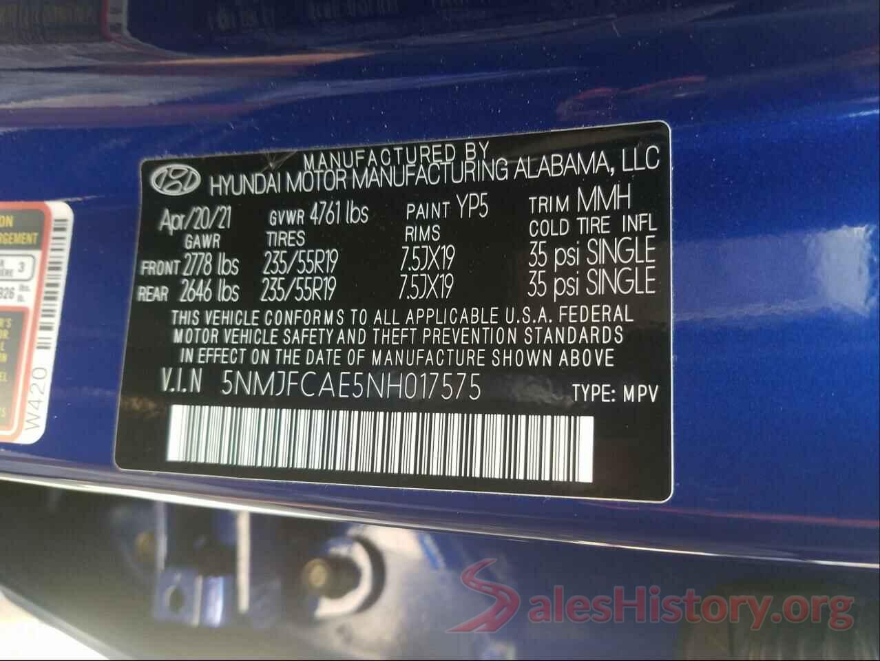 5NMJFCAE5NH017575 2022 HYUNDAI TUCSON